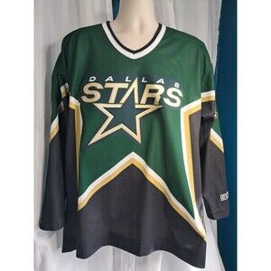 Vintage 2001 Brett Hull Dallas Stars CCM Jersey Large #16 Black/Green